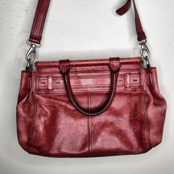 Fossil Maddox Bar Satchel Genuine Cow Hide Leather Red Distressed Shoulder Bag - Picture 9 of 16